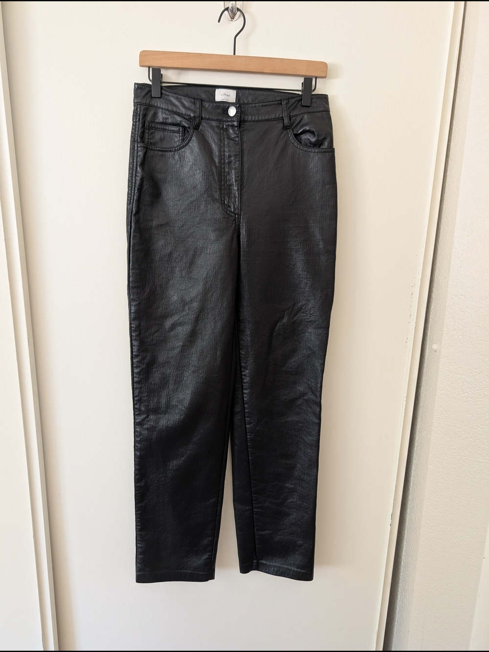 Aritzia Wilfred Womens 8 Black Faux Leather Straight Leg Pants Biker Classic